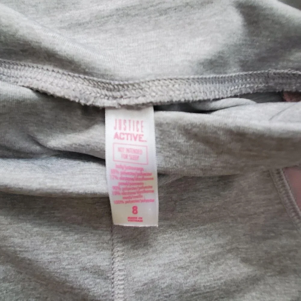 Justice Active Kids Yoga Pink Gray Color Mesh Block Leggings Size 8